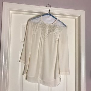 Rebecca Taylor Silk Lace Top White 3/4 sleeve